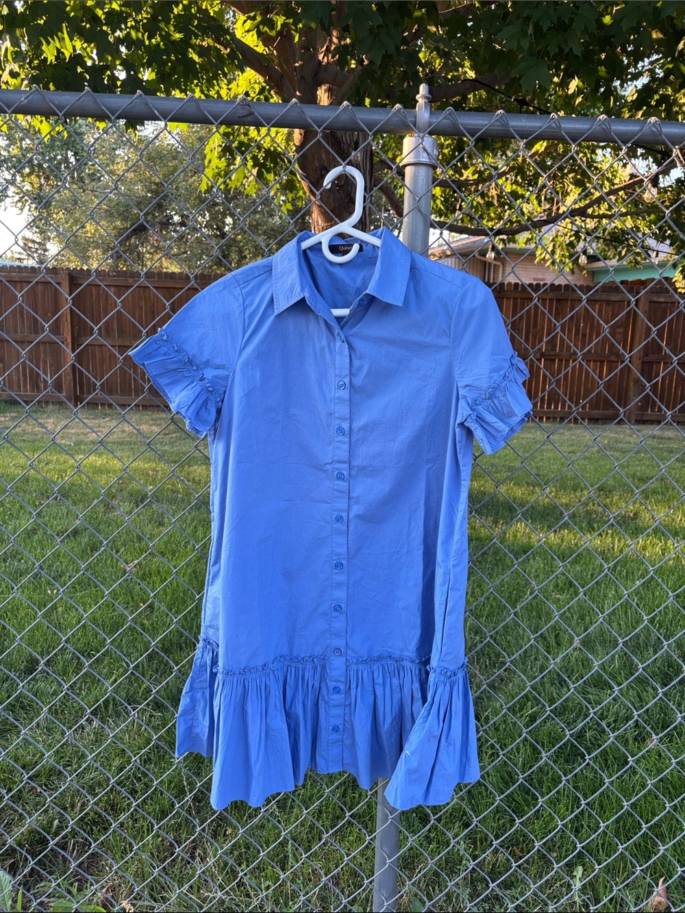 Quince Blue Short Sleeve Button-Front Mini Dress